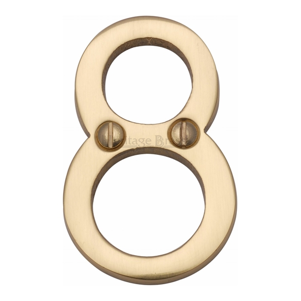 C1567 8-PB • 51mm • Polished Brass • Heritage Brass Face Fixing Numeral 8